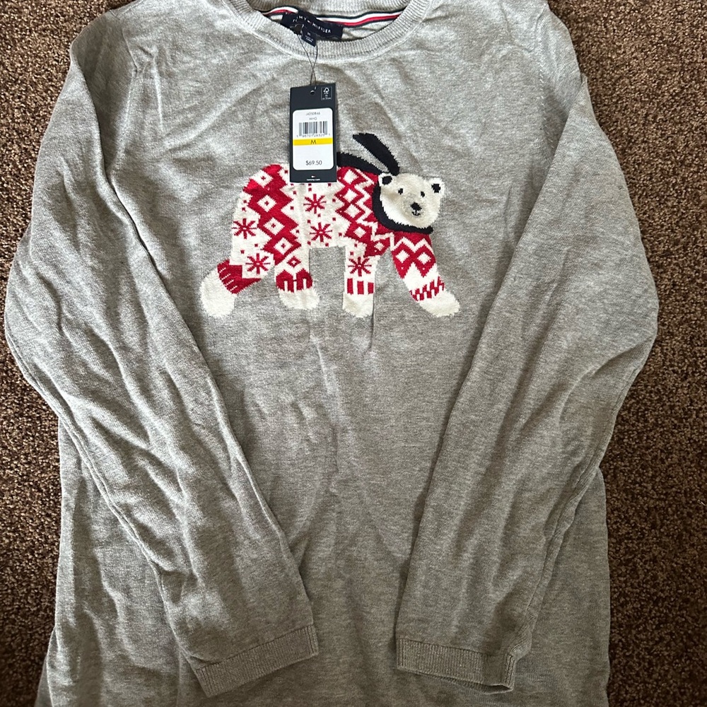 Tommy Hilfiger Gray Crewneck Sweater with Signature Neck Trim
